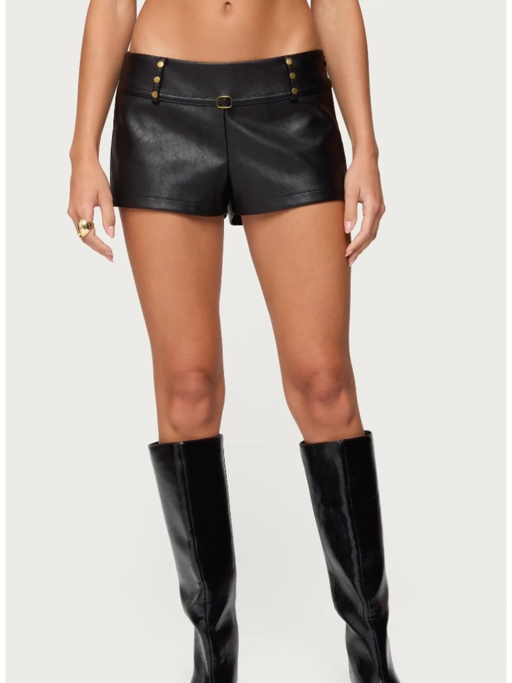 Edikted Black Reese Studded Faux Leather Micro Shorts | Size Small (S)